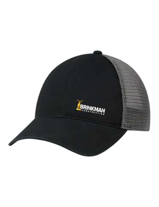 Richardson 111 Garment Washed Trucker Cap Black w/Charcoal Mesh w/Brinkman Construction Logo