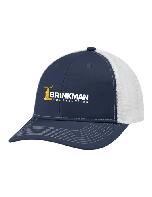 Snapback Ponytail Trucker Cap Navy w/White Mesh w/Brinkman Construction Logo