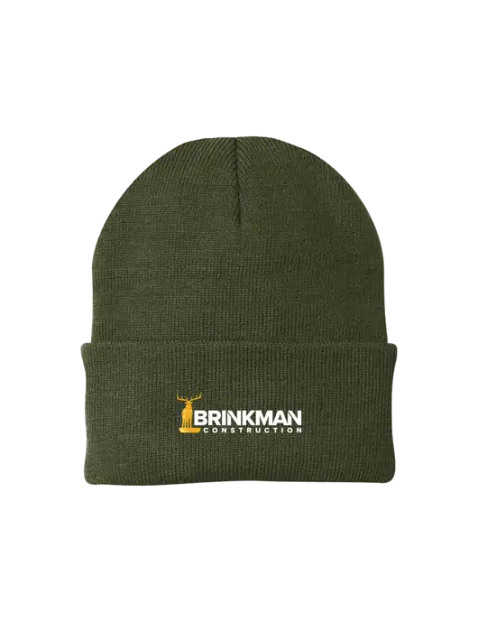 Dark Olive Green Knit Cap w/Brinkman Construction Logo