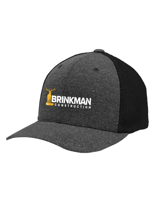 Flexfit Black/Dark Charcoal Heather Melange Mesh Back Trucker Cap w/Brinkman Construction Logo