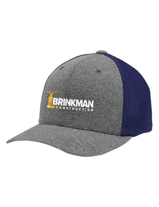 Flexfit Navy/Medium Grey Heather Melange Mesh Back Trucker Cap w/Brinkman Construction Logo