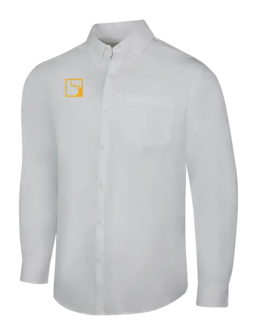 White Long Sleeve Carefree Poplin Shirt w/Gus In A Box Logo