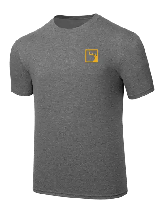 Simply Soft Heathered Medium Grey 4.5oz  Poly/Combed Ring Spun Cotton T-Shirt w/Gus In A Box Logo