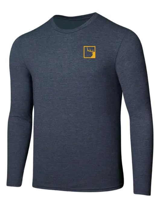 Seriously Soft Heathered Navy Long Sleeve T-Shirt w/Gus In A Box Logo