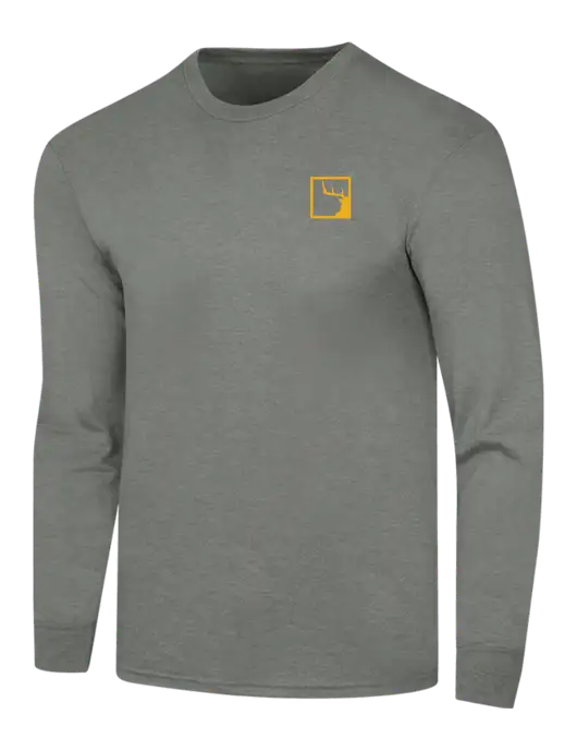 Simply Soft Long Sleeve Heathered Charcoal 4.5 oz, Poly/Combed Ring Spun Cotton T-Shirt w/Gus In A Box Logo