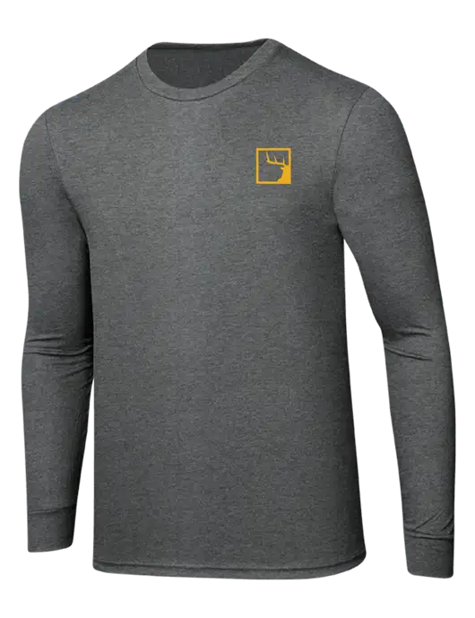 Simply Soft Long Sleeve Medium Grey Frost 4.5 oz, Poly/Combed Ring Spun Cotton T-Shirt w/Gus In A Box Logo