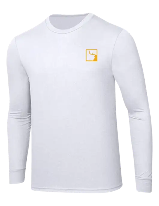 Simply Soft Long Sleeve White 4.5 oz, Poly/Combed Ring Spun Cotton T-Shirt w/Gus In A Box Logo