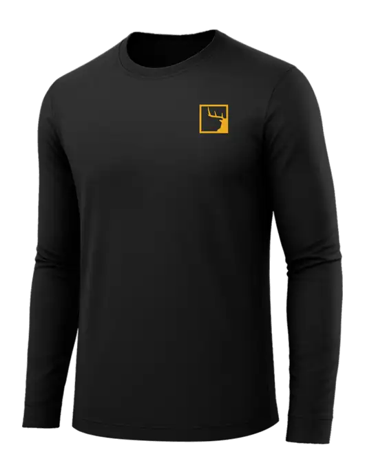Long Sleeve Black PosiCharge Competitor Tee w/Gus In A Box Logo