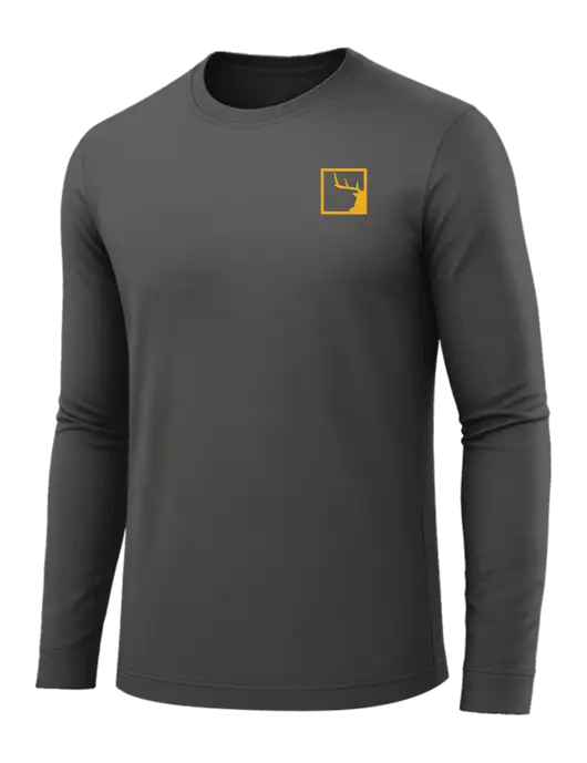 Long Sleeve Dark Grey PosiCharge Competitor Tee w/Gus In A Box Logo