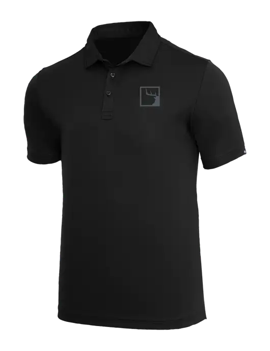 TravisMathew Black Coto Performance Polo w/Gus In A Box Logo