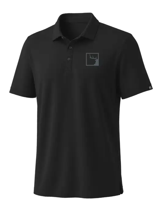 TravisMathew Black Coto Performance Polo w/Gus In A Box Logo