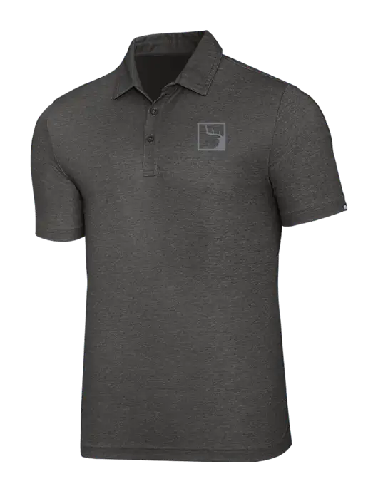 TravisMathew Black Heather Oceanside Polo w/Gus In A Box Logo