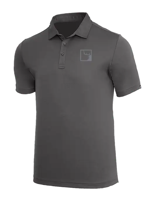 TravisMathew Med Dark Grey Coto Performance Polo w/Gus In A Box Logo