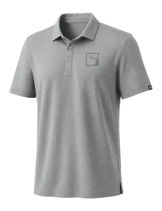 TravisMathew Medium Grey Heather Coto Performance Polo w/Gus In A Box Logo