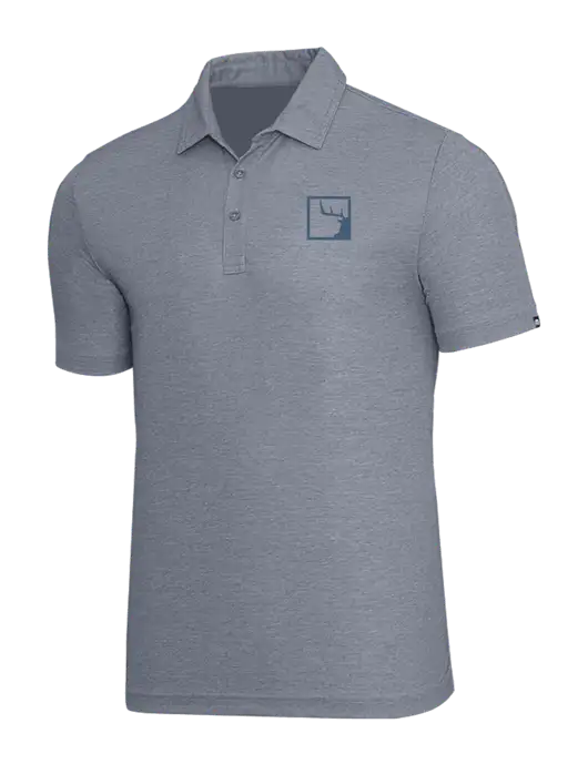 TravisMathew Navy Heather Oceanside Polo w/Gus In A Box Logo
