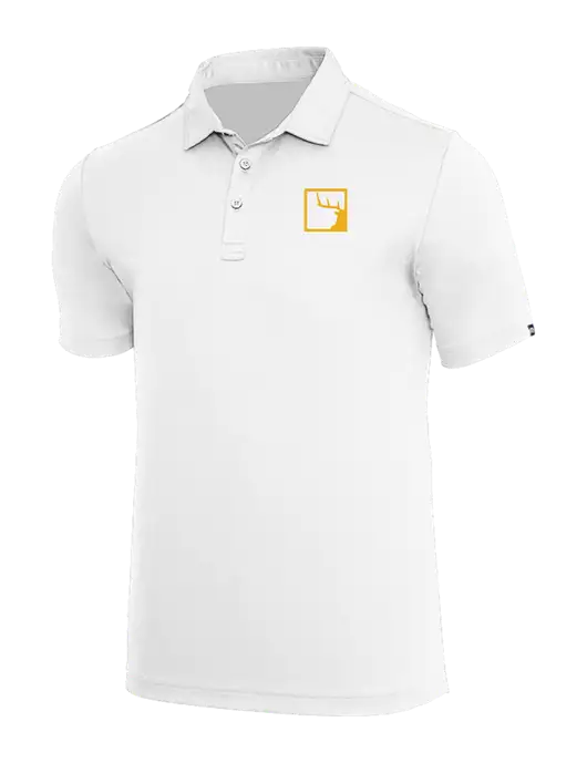 TravisMathew White Coto Performance Polo w/Gus In A Box Logo
