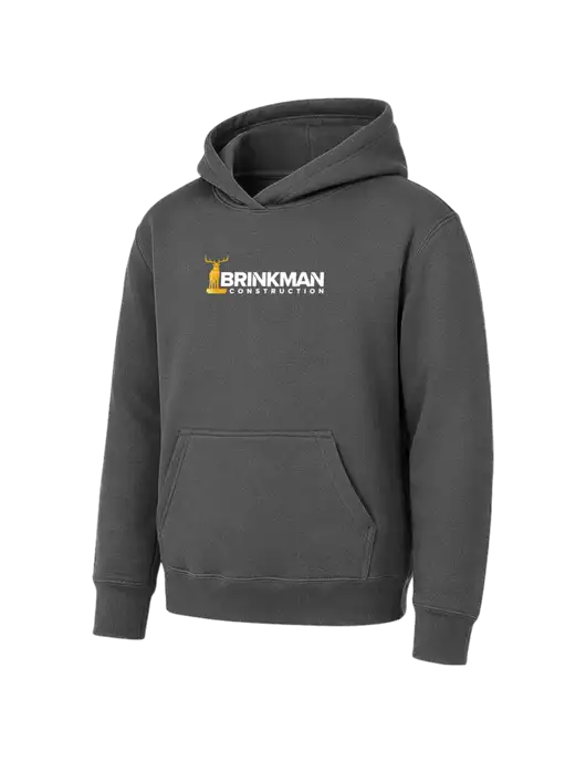 Youth Charcoal 7.8 oz Pullover Hooded Sweatshirt w/Brinkman Construction Logo