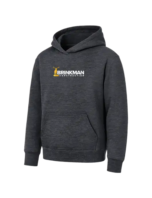 Youth Dark Heather Grey 7.8 oz Pullover Hooded Sweatshirt w/Brinkman Construction Logo