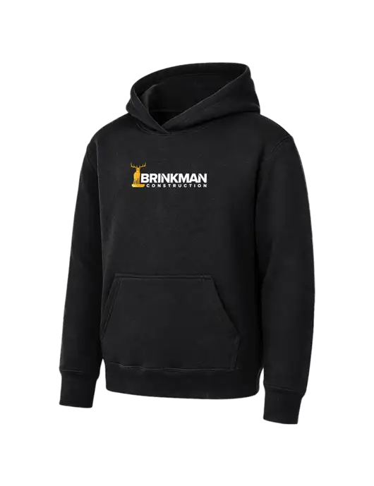 Youth Black 7.8 oz Pullover Hooded Sweatshirt w/Brinkman Construction Logo