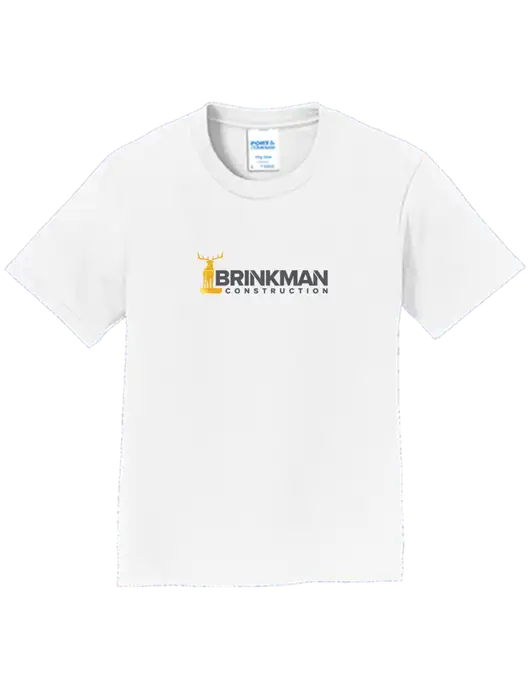 Youth Ring Spun White 4.5 oz T-Shirt w/Brinkman Construction Logo