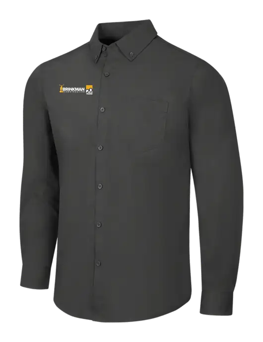 Dark Grey Long Sleeve Carefree Poplin Shirt w/Brinkman Construction 20th Logo