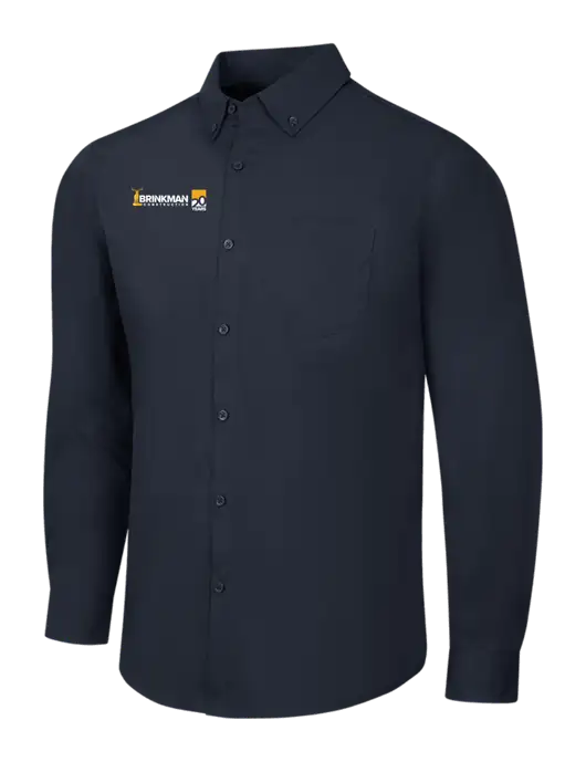 Navy Long Sleeve Carefree Poplin Shirt w/Brinkman Construction 20th Logo