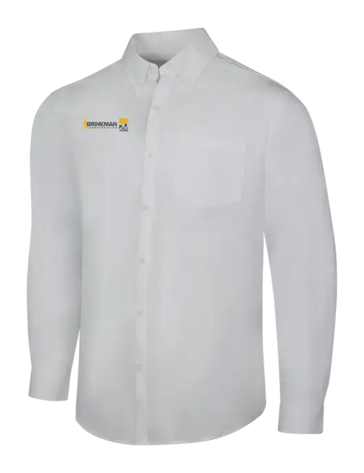 White Long Sleeve Carefree Poplin Shirt w/Brinkman Construction 20th Logo