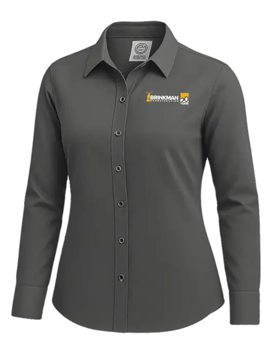 Brooks Brothers Womens Dark Grey Wrinkle-Free Stretch Nailhead Shirt w/Brinkman Construction 20th Logo