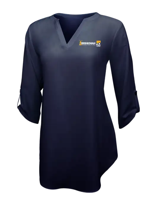 Navy Womens 3/4 Sleeve Tunic Blouse w/Brinkman Construction 20th Logo