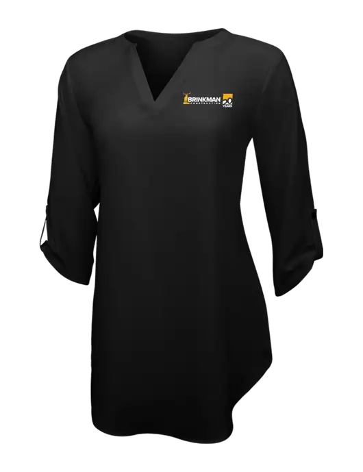 Womens Black 3/4 Sleeve Tunic Blouse w/Brinkman Construction 20th Logo