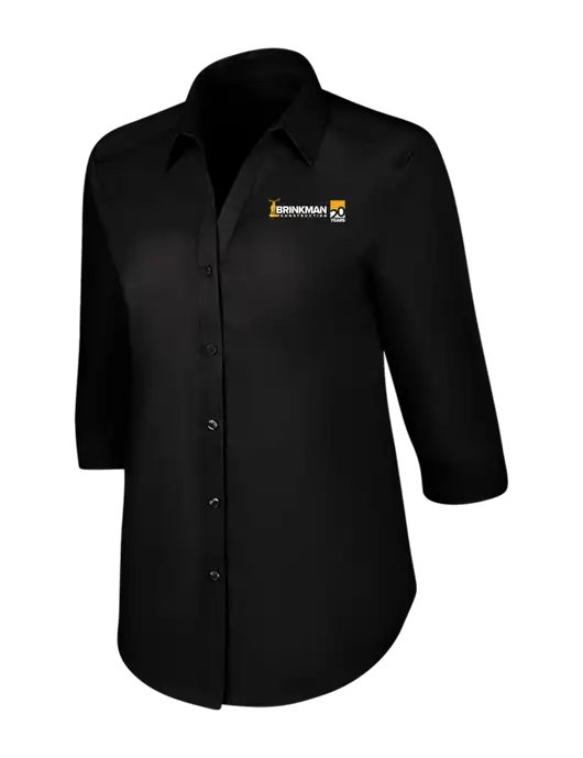 Womens Black 3/4 Sleeve Carefree Poplin Shirt w/Brinkman Construction 20th Logo