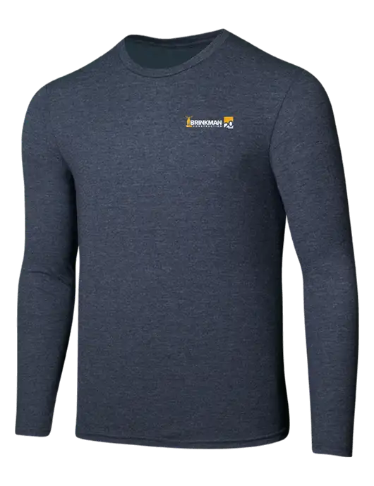 Seriously Soft Heathered Navy Long Sleeve T-Shirt w/Brinkman Construction 20th Logo