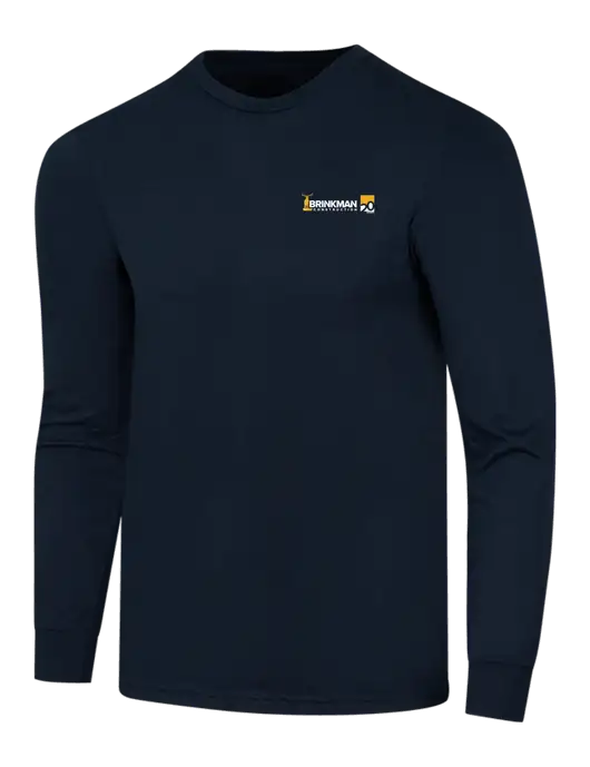 Simply Soft Long Sleeve Navy 4.5 oz, Poly/Combed Ring Spun Cotton T-Shirt w/Brinkman Construction 20th Logo