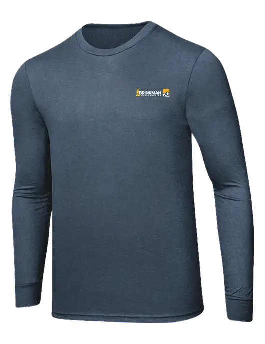 Simply Soft Long Sleeve Navy Frost 4.5 oz, Poly/Combed Ring Spun Cotton T-Shirt w/Brinkman Construction 20th Logo
