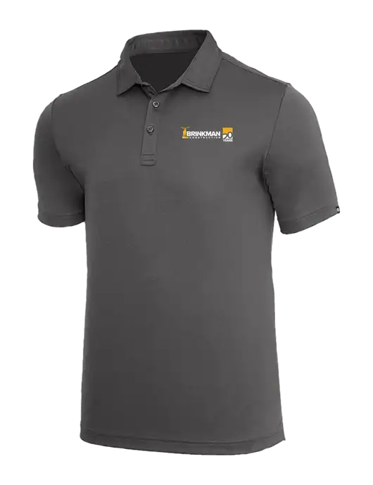 TravisMathew Med Dark Grey Coto Performance Polo w/Brinkman Construction 20th Logo