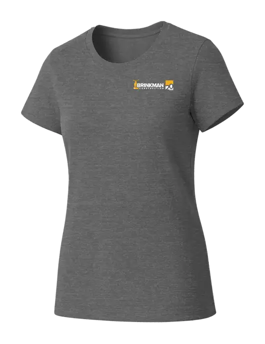 Womens Seriously Soft Grey Frost T-Shirt w/Brinkman Construction 20th Logo