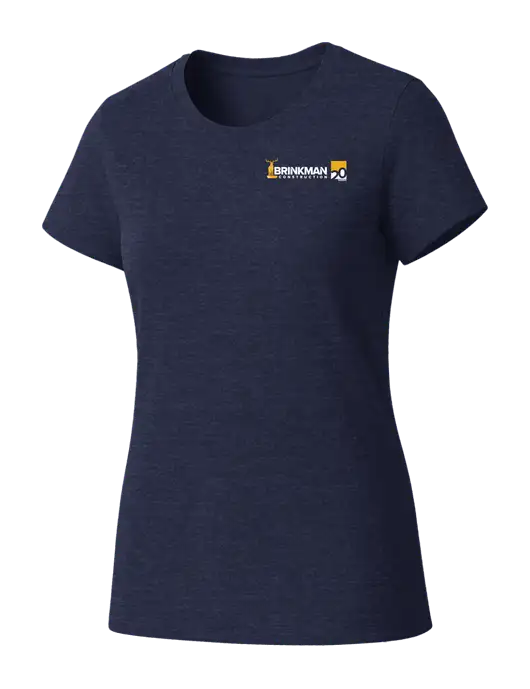 Womens Seriously Soft Heathered Navy T-Shirt w/Brinkman Construction 20th Logo
