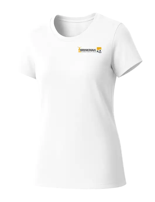 Womens Seriously Soft White T-Shirt w/Brinkman Construction 20th Logo