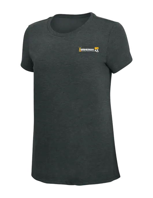Womens Simply Soft Black Frost 4.5oz Poly/Combed Ring Spun Cotton T-Shirt w/Brinkman Construction 20th Logo