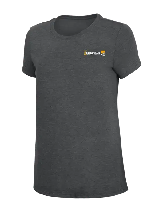 Womens Simply Soft Charcoal 4.5oz Poly/Combed Ring Spun Cotton T-Shirt w/Brinkman Construction 20th Logo