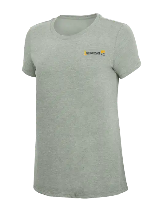 Womens Simply Soft Heathered Light Grey 4.5oz Poly/Combed Ring Spun Cotton T-Shirt w/Brinkman Construction 20th Logo