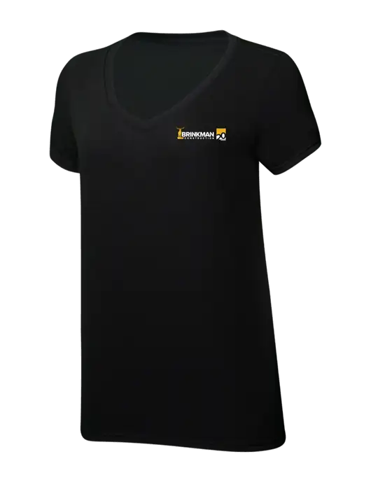Womens Simply Soft V-Neck Black 4.5oz  Poly/Combed Ring Spun Cotton T-Shirt w/Brinkman Construction 20th Logo