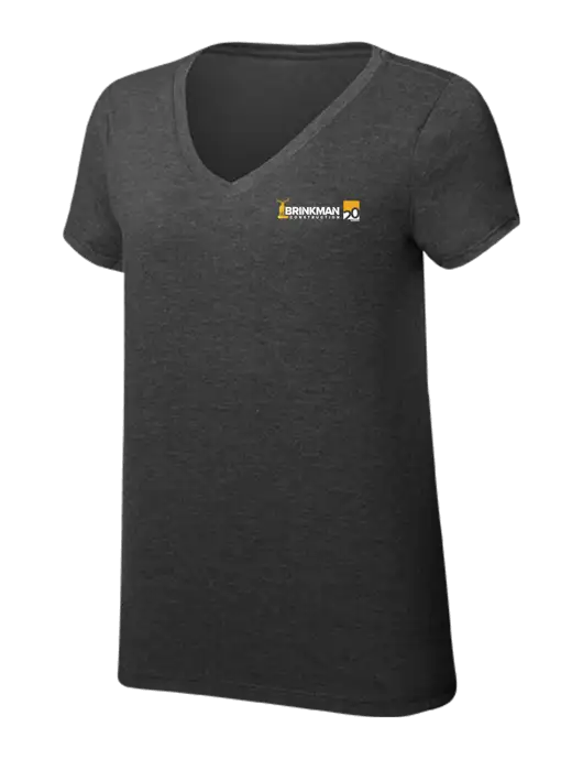 Womens Simply Soft V-Neck Black Frost 4.5oz  Poly/Combed Ring Spun Cotton T-Shirt w/Brinkman Construction 20th Logo