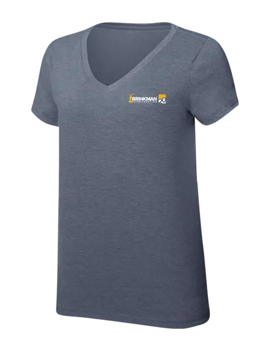 Womens Simply Soft V-Neck Navy Frost 4.5oz  Poly/Combed Ring Spun Cotton T-Shirt w/Brinkman Construction 20th Logo