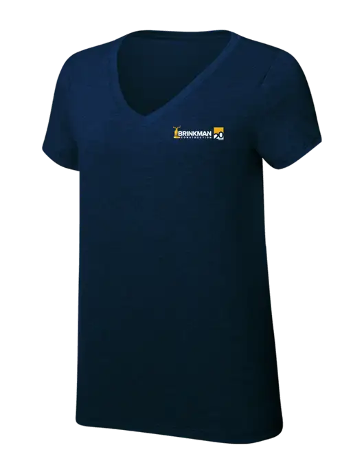 Womens Simply Soft V-Neck New Navy 4.5oz  Poly/Combed Ring Spun Cotton T-Shirt w/Brinkman Construction 20th Logo