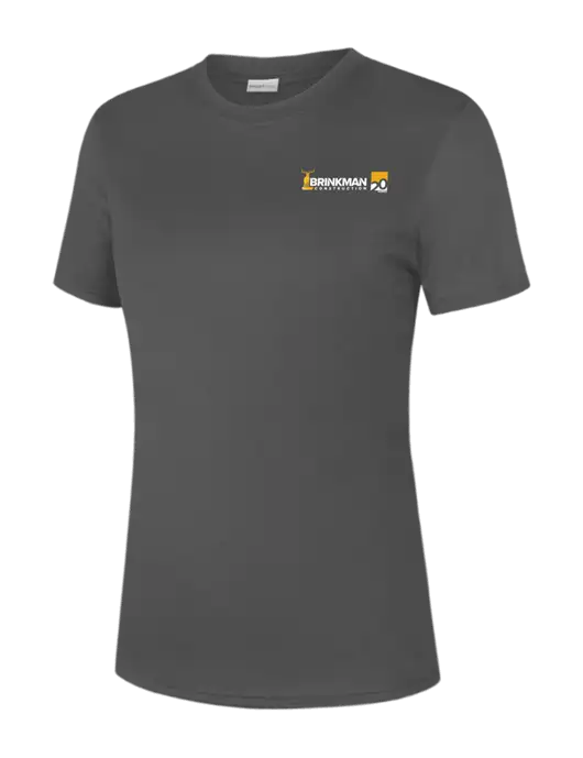  Womens Dark Grey PosiCharge Competitor Tee w/Brinkman Construction 20th Logo