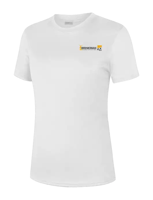  Womens White PosiCharge Competitor Tee w/Brinkman Construction 20th Logo