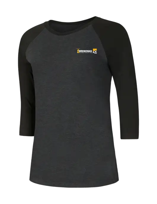 Womens Simply Soft 3/4 Sleeve Black/Black Frost Ring Spun Cotton T-Shirt w/Brinkman Construction 20th Logo