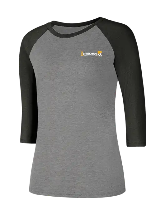 Womens Simply Soft 3/4 Sleeve Black Frost/Grey Frost Ring Spun Cotton T-Shirt w/Brinkman Construction 20th Logo