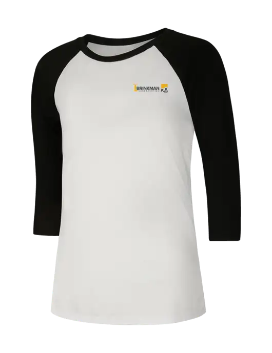 Womens Simply Soft 3/4 Sleeve Black/White Ring Spun Cotton T-Shirt w/Brinkman Construction 20th Logo